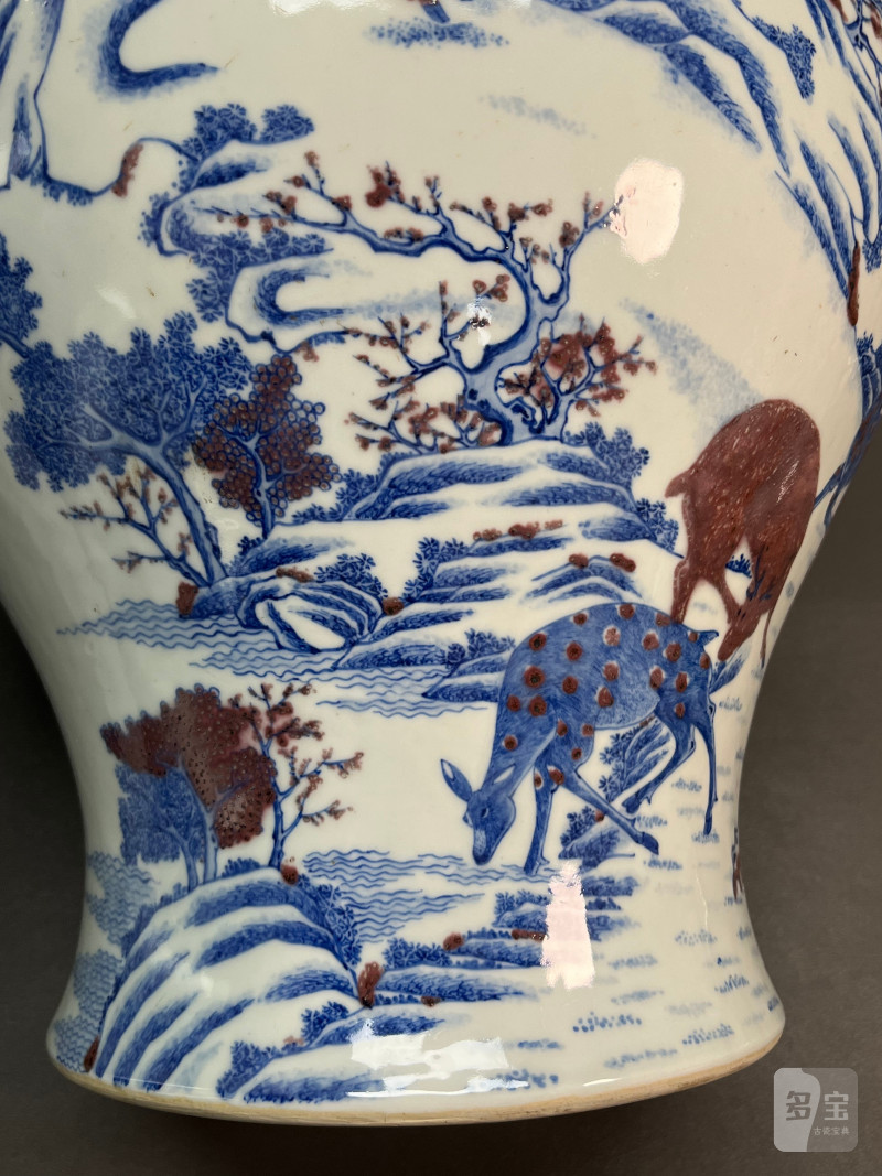清晚期—民国  青花釉里红松鹿图大橄榄瓶 - 图10
